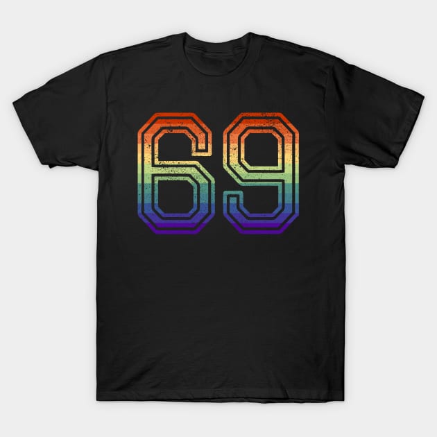 Distressed Vintage Gay Pride Collegiate Number 69 T-Shirt by Muzehack